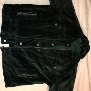 Velvet emerald green Free People trucker jacket